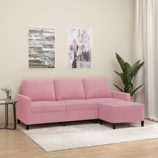 vidaXL 3-Sitzer-Sofa mit Hocker Rosa 180 cm Samt
