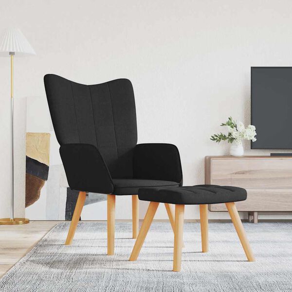 vidaXL Relaxsessel mit Hocker Schwarz Stoff