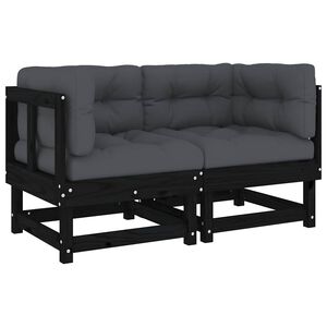 vidaXL Ecksofas mit Kissen 2 Stk. Schwarz Massivholz Kiefer