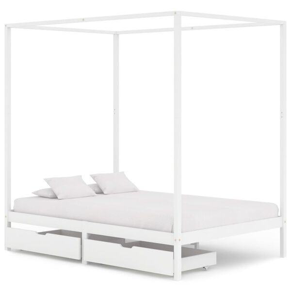 vidaXL Himmelbett-Gestell 2 Schubladen Wei&szlig; Kiefernholz 140x200cm