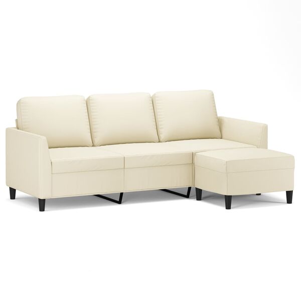 vidaXL 3-Sitzer-Sofa mit Hocker Creme 180 cm Kunstleder