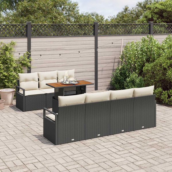 vidaXL Garten-Sofa-Set mit Speicher 8 pcs Schwarz Poly Rattan