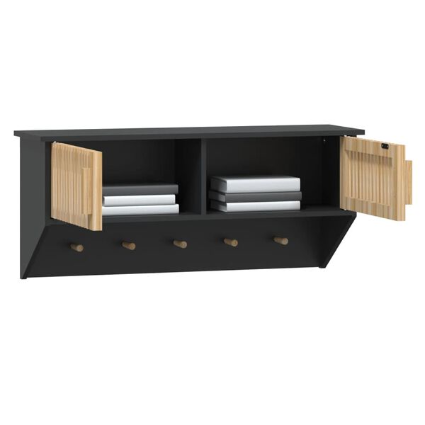 vidaXL Wandgarderobe mit Haken Schwarz 80x24x35,5 cm Holzwerkstoff