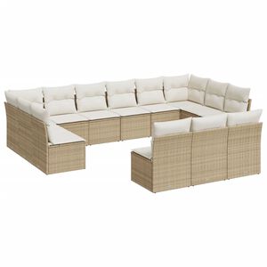 vidaXL 13-tlg. Garten-Sofagarnitur mit Kissen Beige Poly Rattan