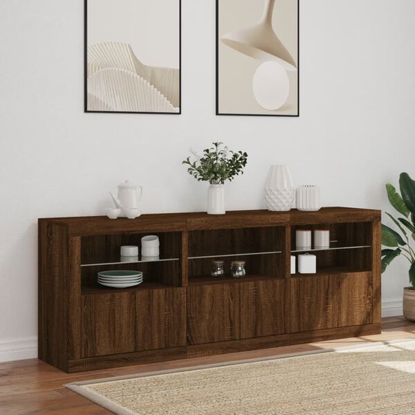 vidaXL Sideboard mit LED-Leuchten Braun Eichen-Optik 181,5x37x67 cm