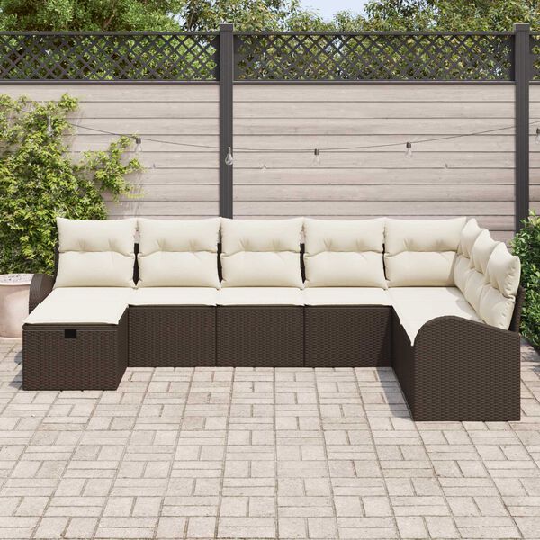 vidaXL Sofa Set mit Kissen mit Speicher Braun und Creme Poly-Rattan