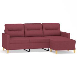 vidaXL 3-Sitzer-Sofa mit Hocker Weinrot 180 cm Stoff