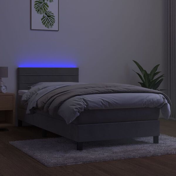 vidaXL Boxspringbett mit Matratze & LED Hellgrau 80x200 cm Samt