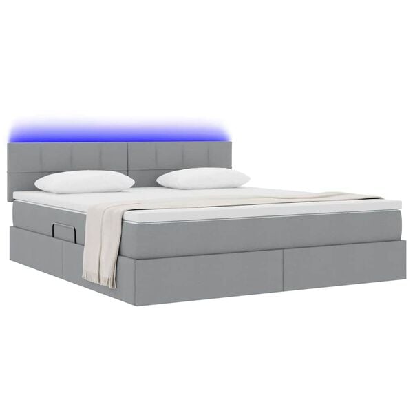 vidaXL Bett mit Stauraum und LED mit LED Hellgrau 160 x 200 cm Stoff