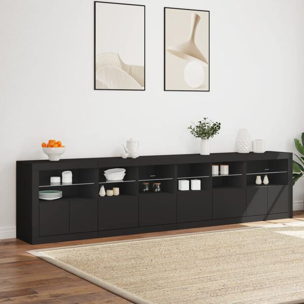 vidaXL Sideboard mit LED-Leuchten Schwarz 283x37x67 cm