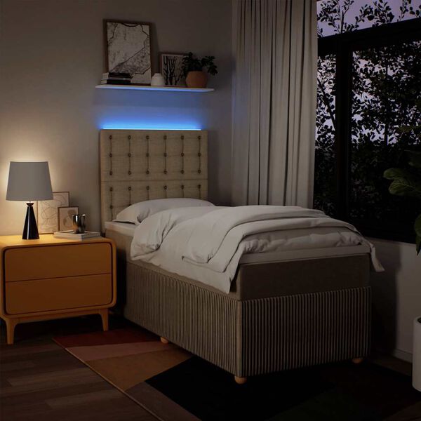 vidaXL Boxspringbett mit Matratze Creme 90x200 cm Stoff