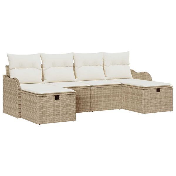 vidaXL Garten-Sofa-Set mit Kissen mit Speicher 6 pcs Beige Poly Rattan