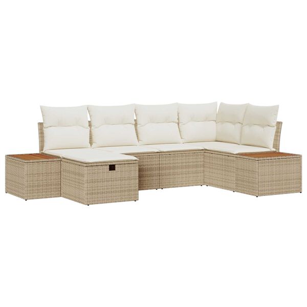 vidaXL Gartensofa-set mit Kissen mit Speicher 6 pcs Beige Poly-Rattan