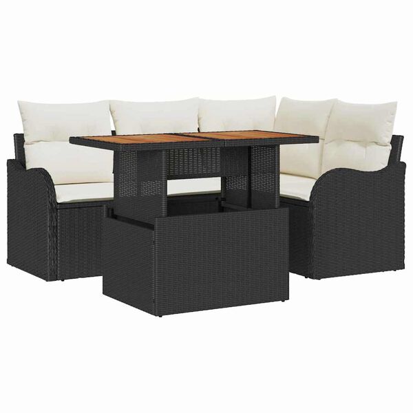 vidaXL Garten-Sofa-Set mit Kissen 5 pcs Schwarz und Creme