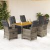 vidaXL 7-tlg. Garten-Bistro-Set mit Kissen Grau Poly Rattan