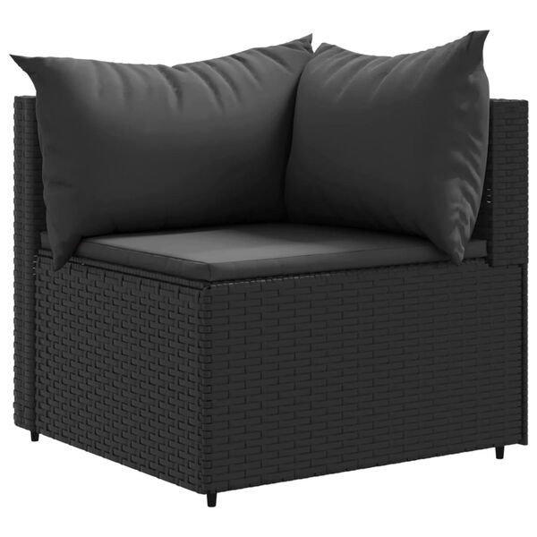 vidaXL 11-tlg. Garten-Sofagarnitur mit Kissen Schwarz Poly Rattan