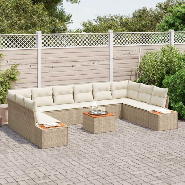 vidaXL Gartensofa-set mit Kissen 11 pcs Beige Poly Rattan