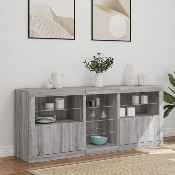vidaXL Sideboard mit LED-Leuchten Grau Sonoma 162x37x67 cm