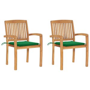 vidaXL Gartenst&uuml;hle 2 Stk. mit Gr&uuml;nen Kissen Massivholz Teak