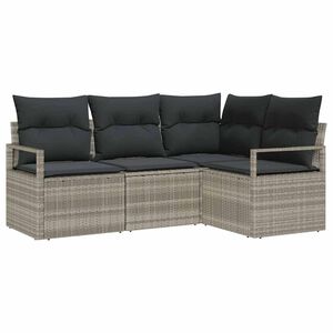 vidaXL Sofa Set mit Kissen Hellgrau Poly Rattan