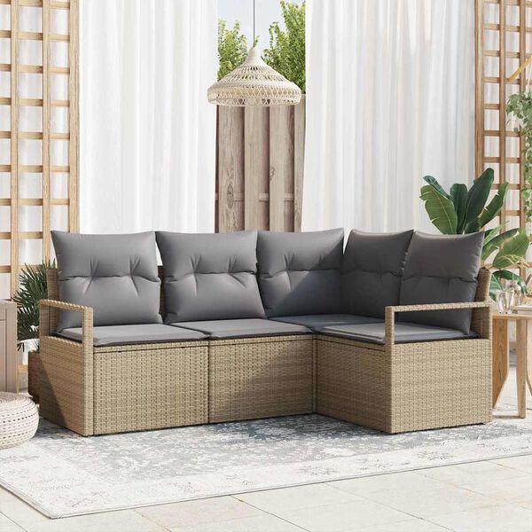 vidaXL Sofa Set mit Kissen 4 pcs Beige und Hellgrau Poly-Rattan