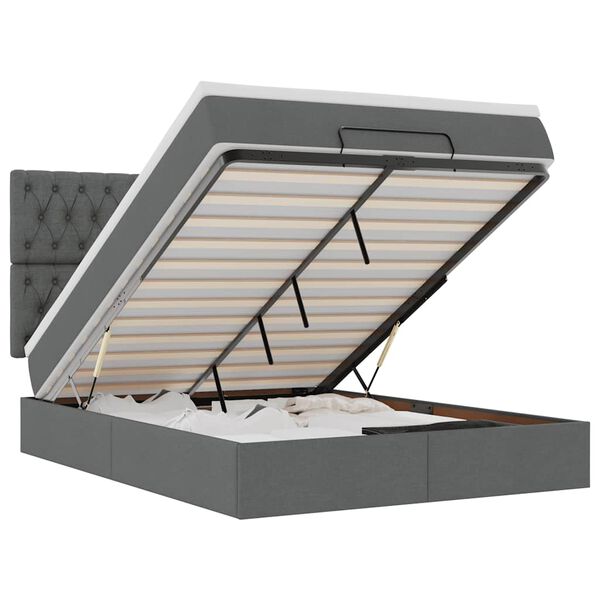 vidaXL Ottoman-Bett mit Matratze & LEDs Dunkelgrau 140x190 cm Stoff
