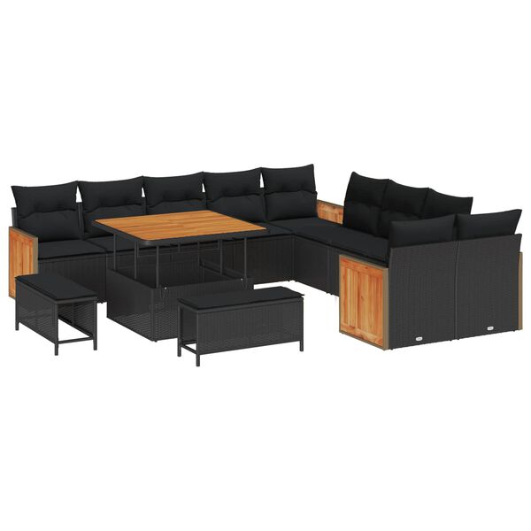 vidaXL Gartensofa-set mit Kissen 17 pcs Schwarz Poly-Rattan