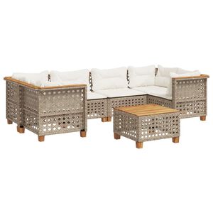 vidaXL 7-tlg. Garten-Sofagarnitur mit Kissen Beige Poly Rattan