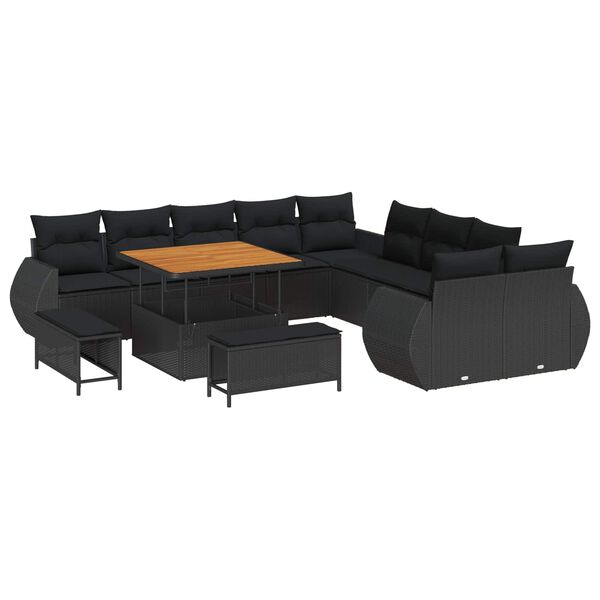 vidaXL Garten-Sofa-Set mit Kissen mit Speicher 13 pcs Schwarz