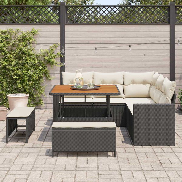vidaXL Garten-Sofa-Set mit Kissen mit Speicher 8 pcs Schwarz und Creme