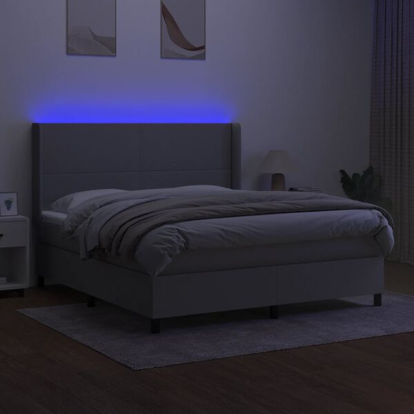 vidaXL Boxspringbett mit Matratze & LED Hellgrau 160x200 cm Stoff