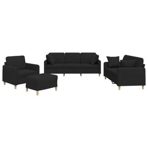 vidaXL 4-tlg. Sofagarnitur mit Kissen Schwarz Stoff