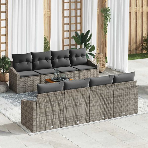 vidaXL Gartensofa-set mit Kissen 9 pcs Grau Poly-Rattan
