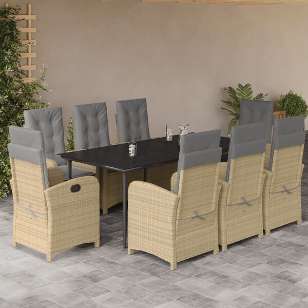 vidaXL 9-tlg. Garten-Essgruppe mit Kissen Beigemischung Poly Rattan
