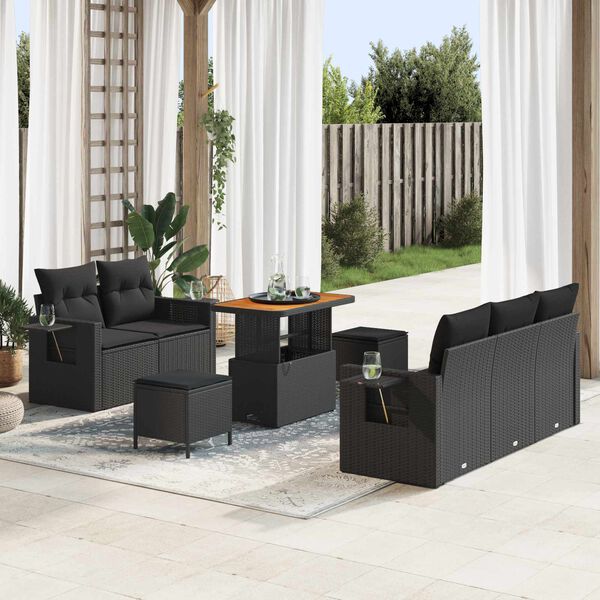vidaXL Gartensofa-set mit Kissen mit Kissen 8 pcs Schwarz Poly-Rattan