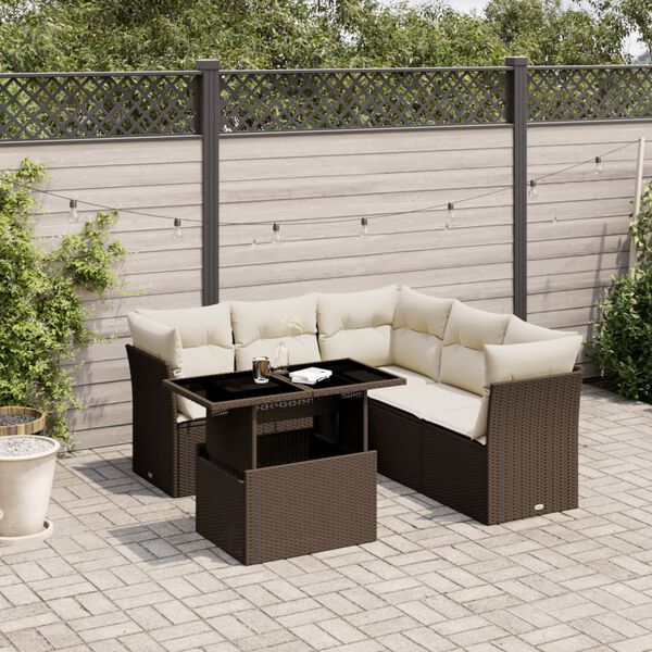 vidaXL 6-tlg. Garten-Sofagarnitur mit Kissen Braun Poly Rattan