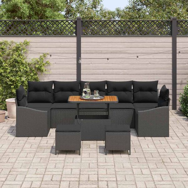 vidaXL Garten-Sofa-Set mit Kissen 10 pcs Schwarz 90 x 55 x 71 cm