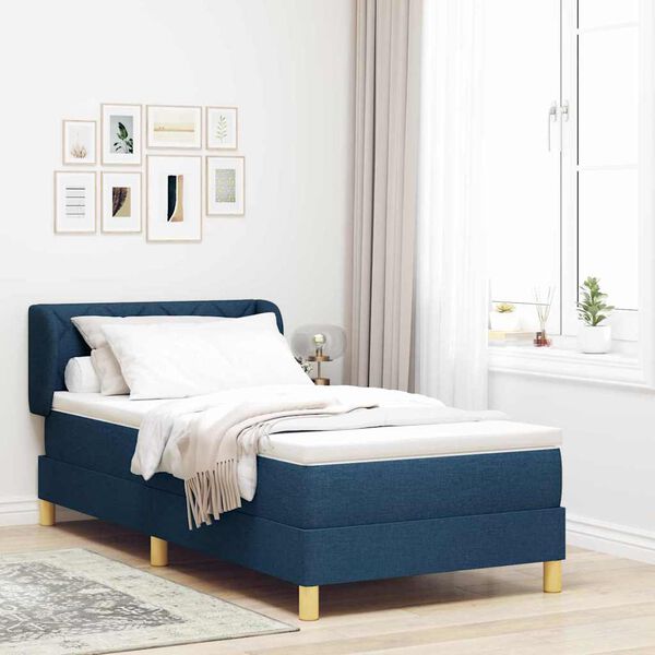 vidaXL Boxspringbett mit Matratze mit Kopfteil Blau 90 x 200 cm Stoff