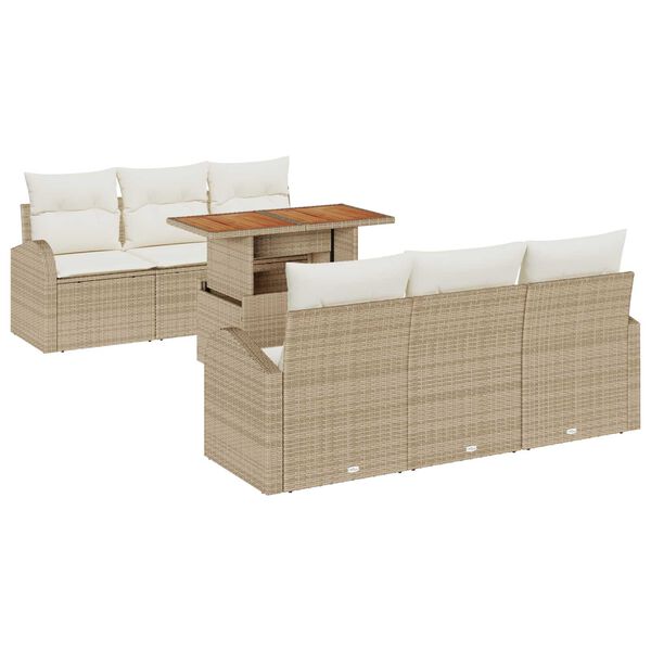 vidaXL Garten-Sofa-Set mit Speicher 7 pcs Beige Poly Rattan
