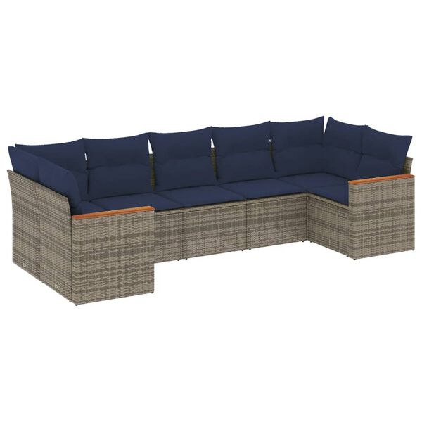 vidaXL 7-teiliges Gartensofa-Set mit Kissen, grau, Polyrattan