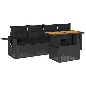 vidaXL 5-tlg. Garten-Sofagarnitur mit Kissen Schwarz Poly Rattan
