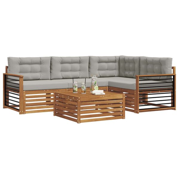vidaXL Outdoor-Sofagarnitur mit Kissen 5 pcs Nat&uuml;rlich und Hellgrau