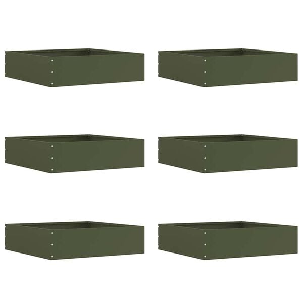 vidaXL Raseneinfassung 6 pcs Olive Gr&uuml;n 50 x 50 x 13 cm Stahl