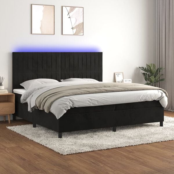 vidaXL Boxspringbett mit Matratze & LED Schwarz 200x200 cm Samt