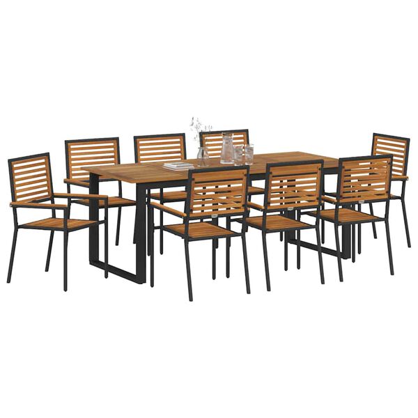 vidaXL Garten Essgruppe 9 pcs Schwarz Massivholz Akazie