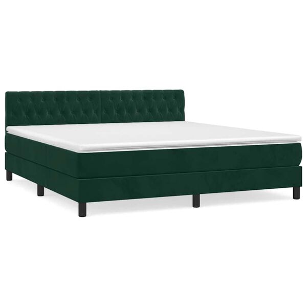 vidaXL Boxspringbett mit Matratze Dunkelgr&uuml;n 180x200 cm Samt
