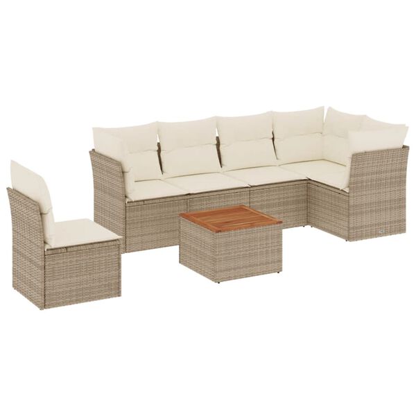 vidaXL 7-tlg. Garten-Sofagarnitur mit Kissen Beige Poly Rattan