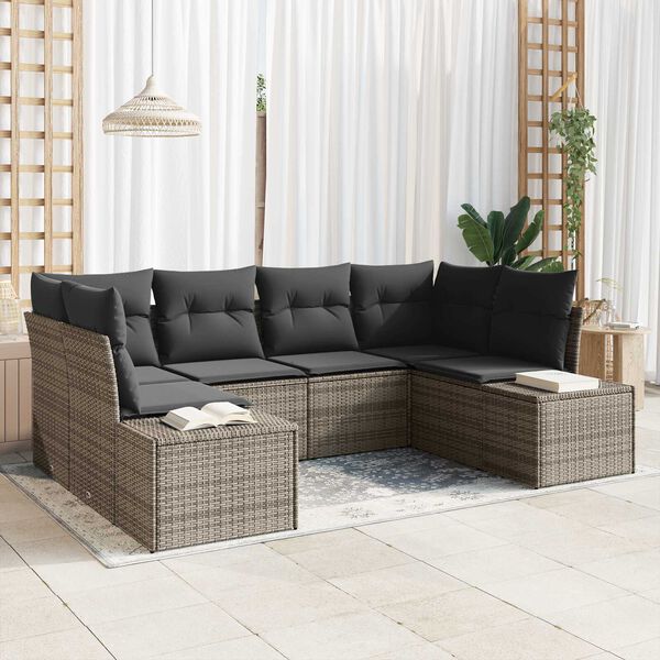 vidaXL Gartensofa-set mit Speicher 6 pcs Grau Poly Rattan