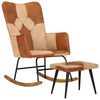 vidaXL Schaukelstuhl mit Fu&szlig;hocker Braun Echtleder und Canvas