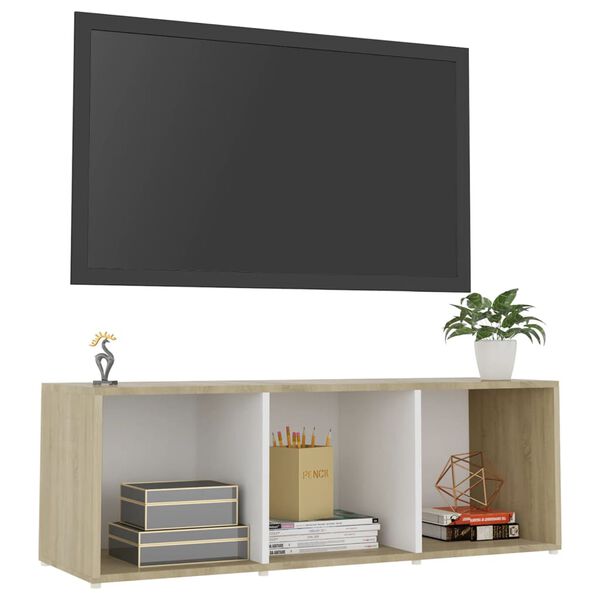 vidaXL TV-Schrank Weiß und Sonoma-Eiche 107x35x37 cm Holzwerkstoff